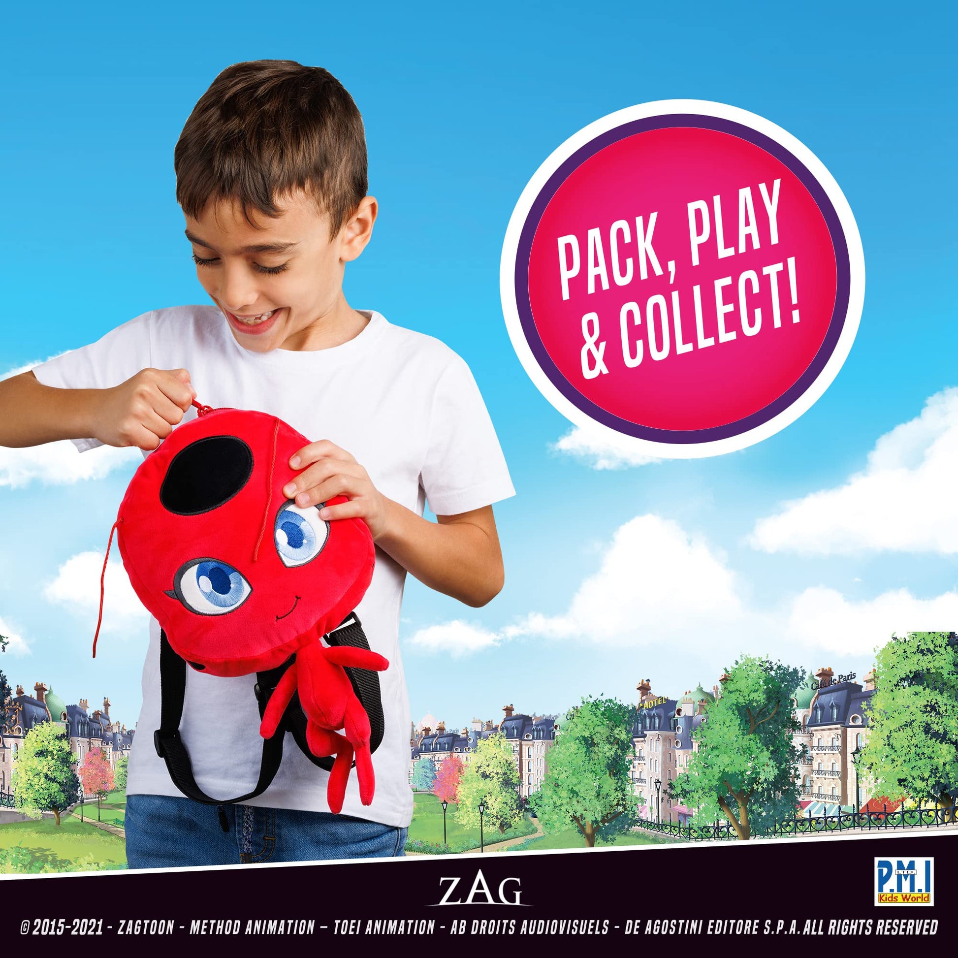 P.M.I. Miraculous Ladybug Plush School Backpack| One of Two 12-Inch-Tall Collectibles | Miraculous Ladybug Toys and Playable Plush Backpacks | Tikki|