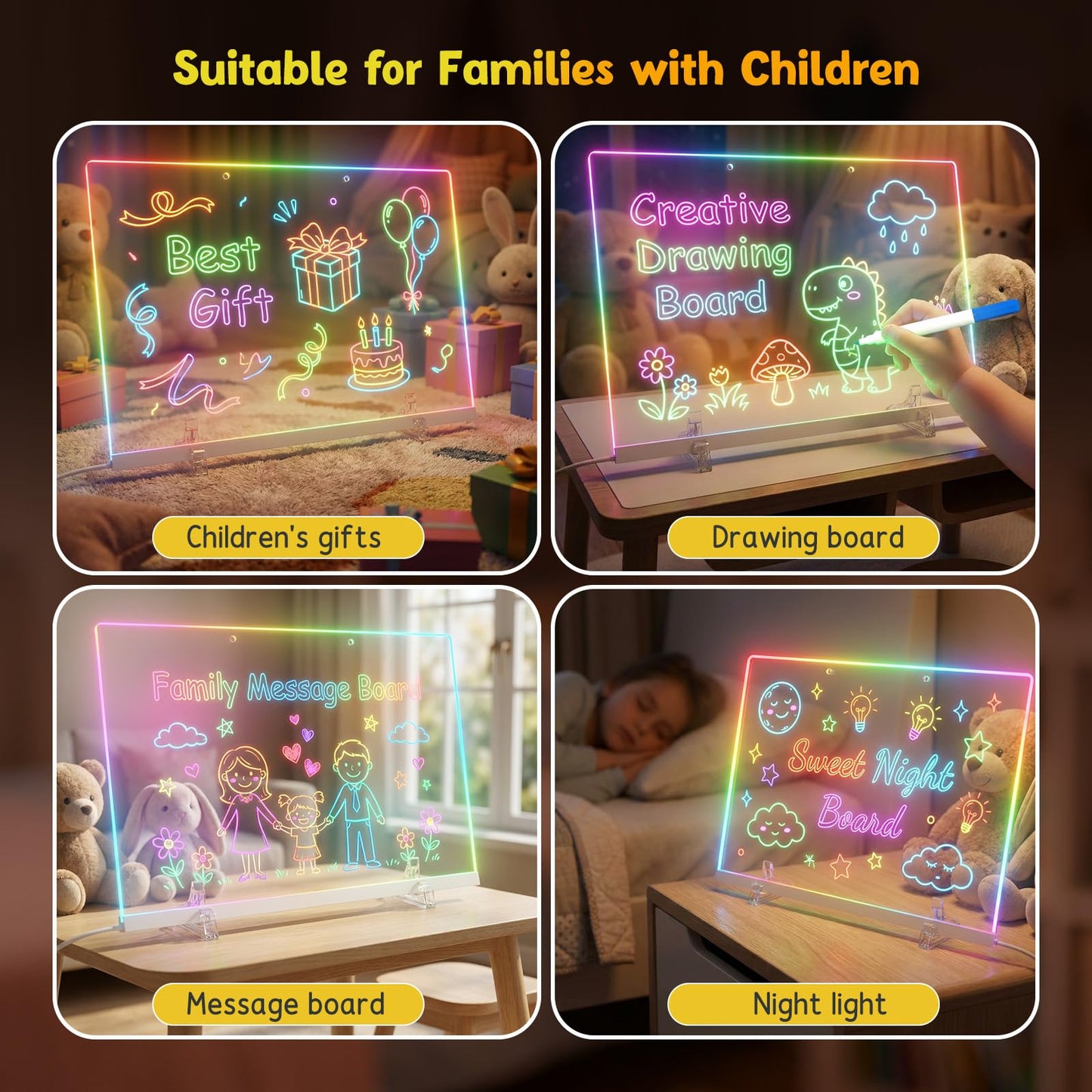 17'' Led Drawing Board for Kids - Flicker-Free LED Note Board, 10 Light Effects & 4 Light Intensities Drawing Tablet, Gifts for Girls Boys Aged 4-12