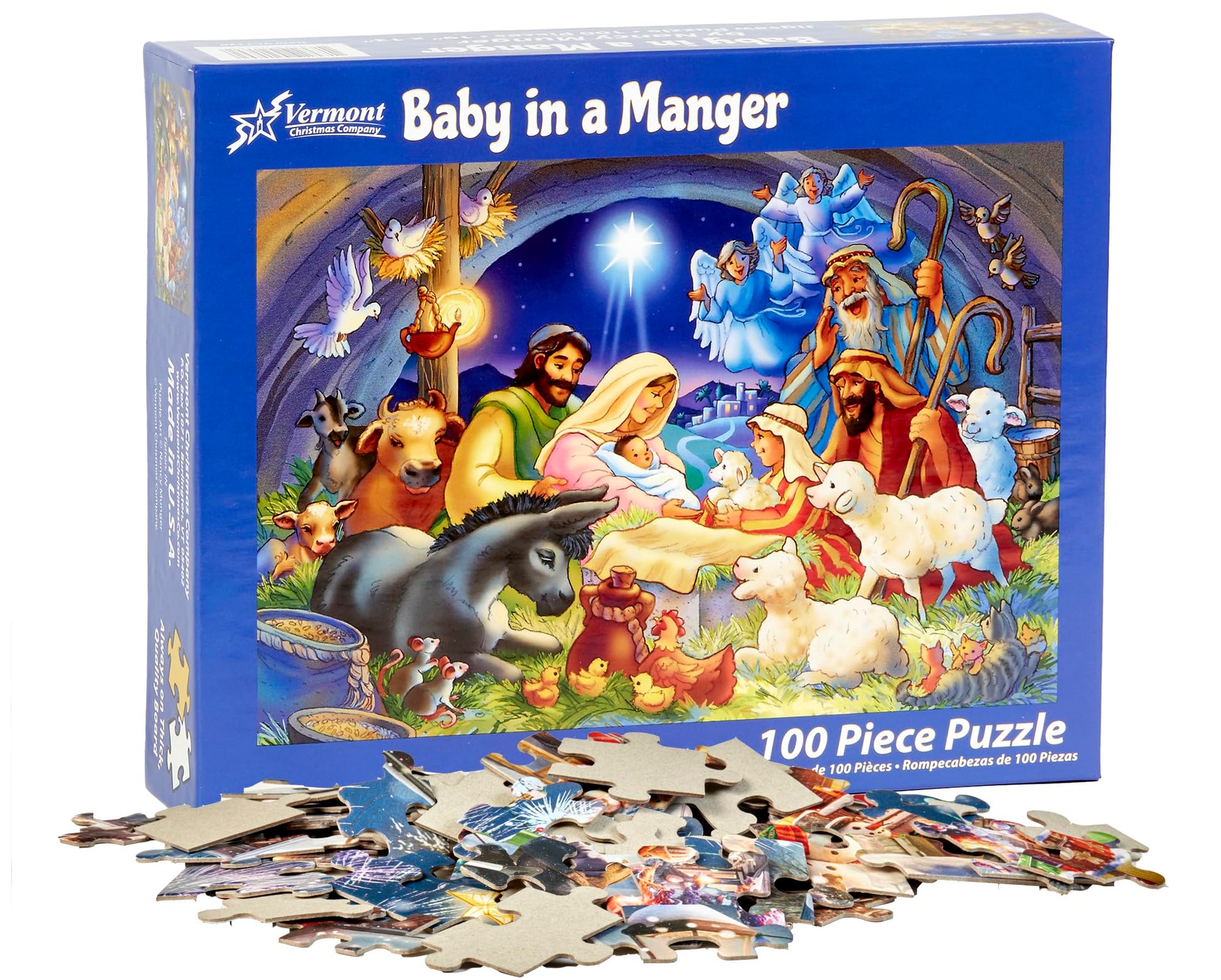 Vermont Christmas Company Baby in a Manger Jigsaw Puzzle 100 Piece, Large Pieces Perfect for Kids and Seniors