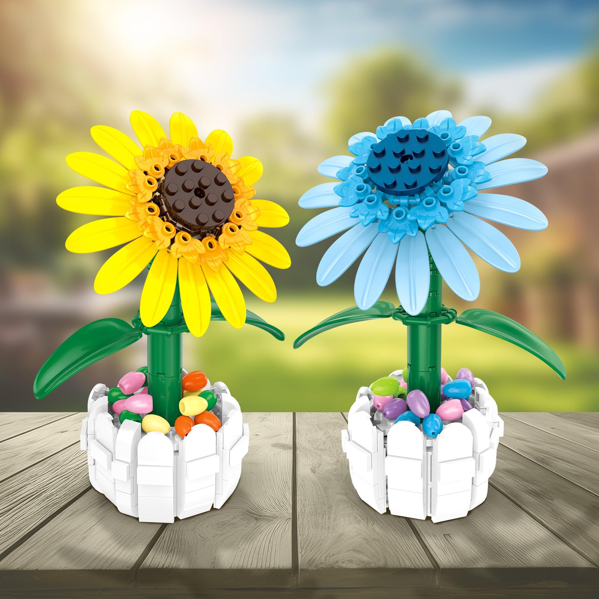 Brickcraft Bricktanicals Yellow Sunflower in Picket Fence Pot Brick Building Set, 213 Piece Botanical Flower Model, Ages 8 Plus, Collectible Build