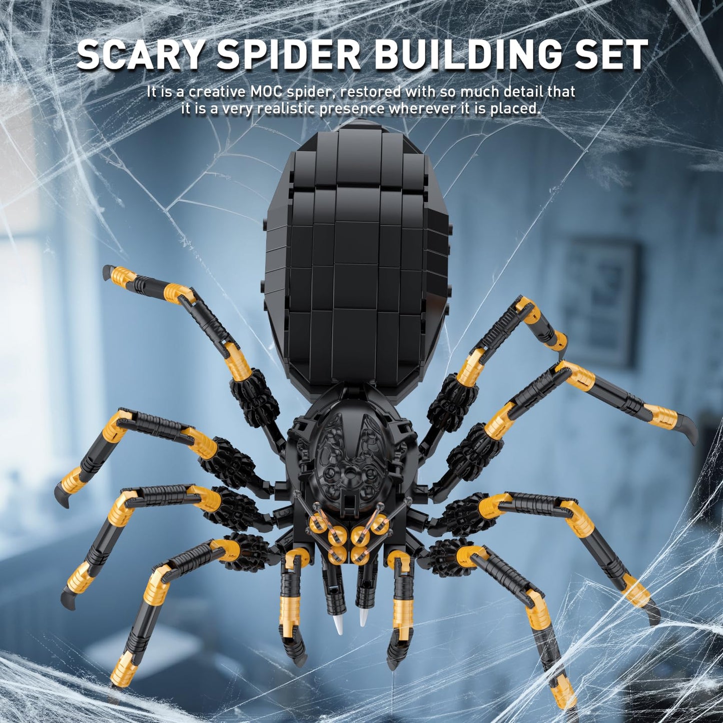 HIGH GODO Wild Animals Spider Building Set, Magic Animal Black Spider Model Kit, Horror Halloween Spiders Toy for Teens Adults 14+ (445PCS)