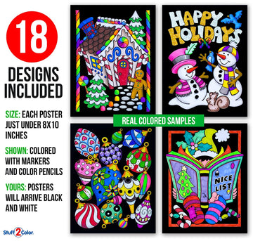 Super Pack of 18 Fuzzy Velvet Coloring Posters (Christmas Edition) - Excellent Family Time Craft Project to Share and Color - All Ages DIY Coloring