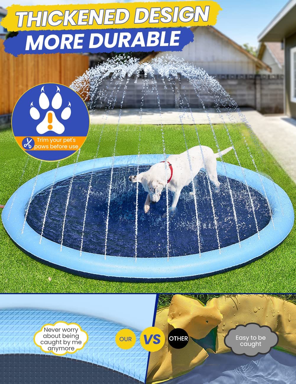 Splash Pad Non-Slip Dogs Cool Sprinkler Pool Extra Large Splash Pads