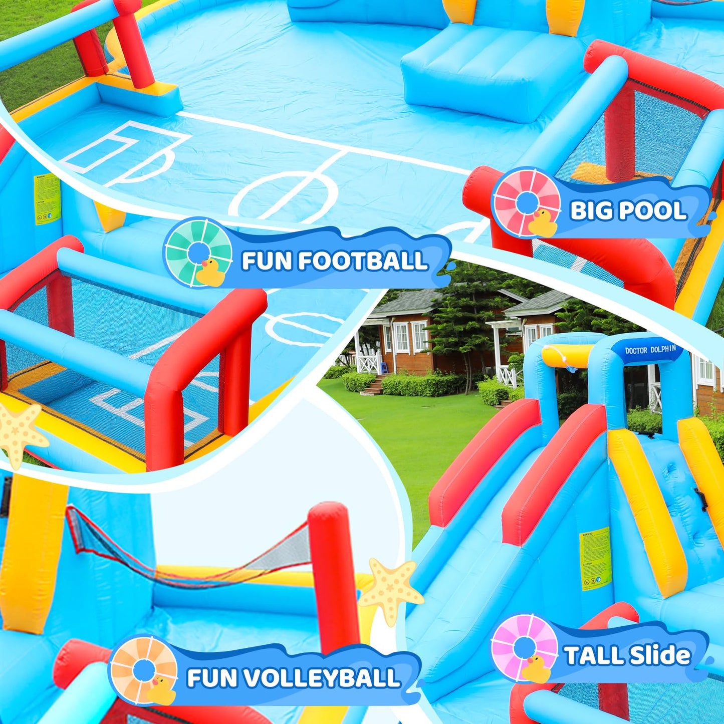 Doctor Dolphin Bounce House for Kids, Inflatable Bounce House with Slide, Kids Bouncy House, Inflatable Water Slide Bouncy Castle for Dry and Wet