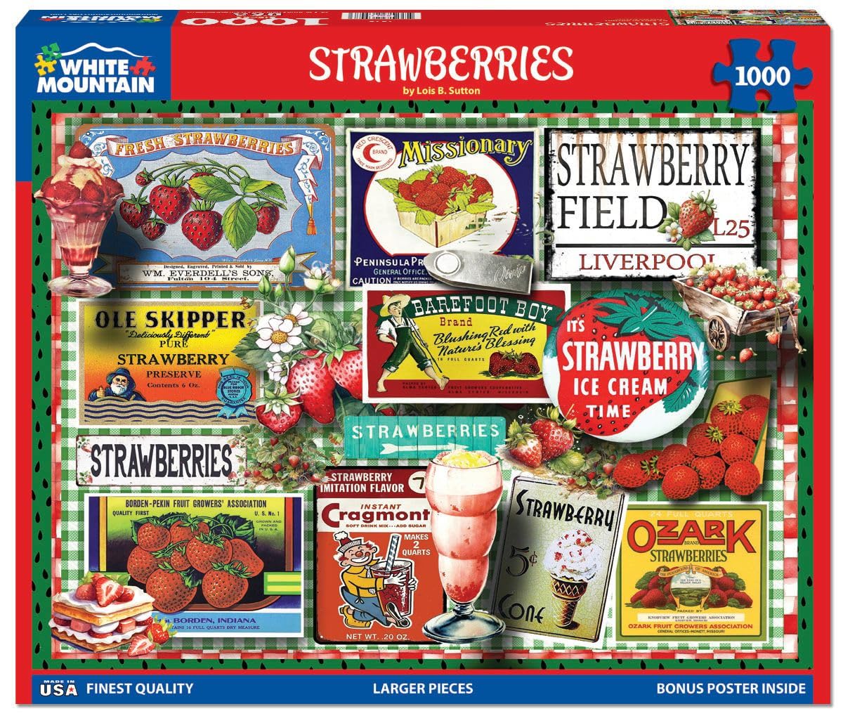 White Mountain 1000 Piece Jigsaw Puzzle Vintage Strawberry, Strawberries