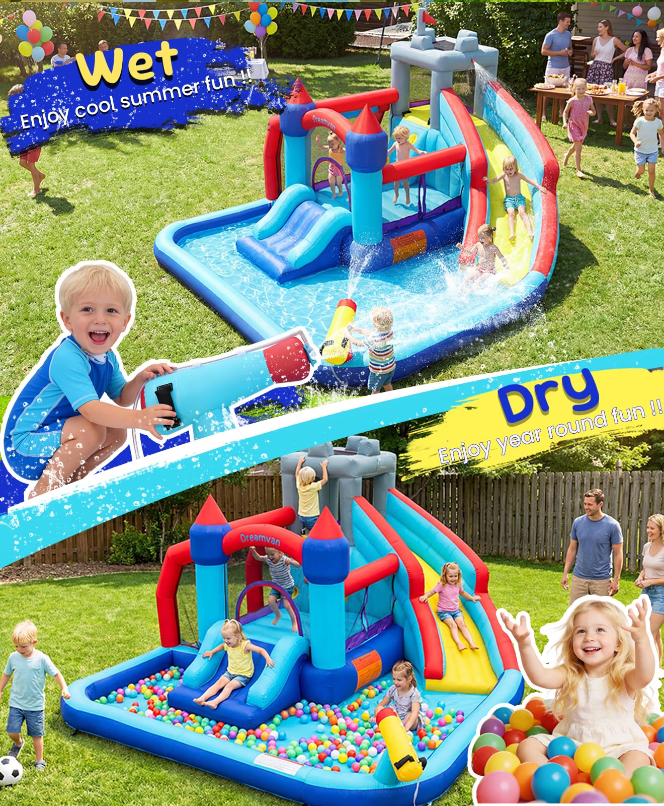 Whubefy 13Ft Inflatable Water Bounce House Double Slides for Kids Backyard