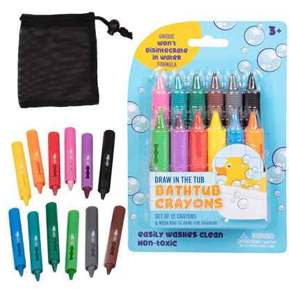 Bath Crayons Set, 12 Colors with Mesh Storage Bag, Non-Toxic Tub Fun