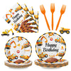 100 Pcs Construction Birthday Party Supplies - Construction Themed Plates and Napkins Forks Set, Disposable Dump Truck Tableware for Boys Kids