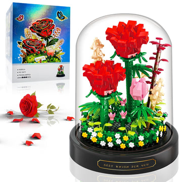 Linkowin Flower Bouquet Building Set - 593PCS Rose Home Plant Decor, Botanical Collection Block Toy for Valentine Birthday Gifts Adults Women Mom Kids
