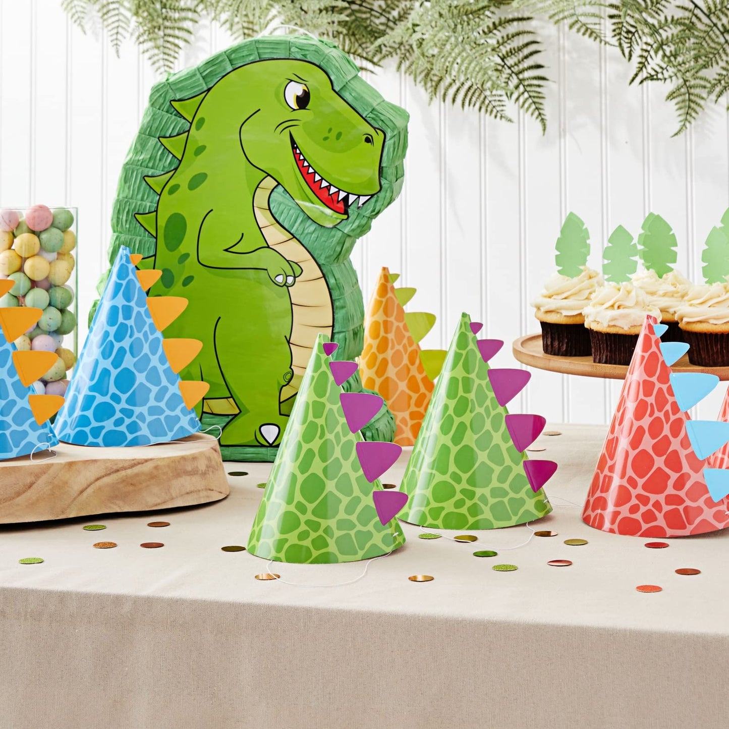 BLUE PANDA Dinosaur Party Hats - 24 Pack, Multicolor T-Rex Cone, One Size Adjustable - Birthday & Party Hats for Kids & Toddlers