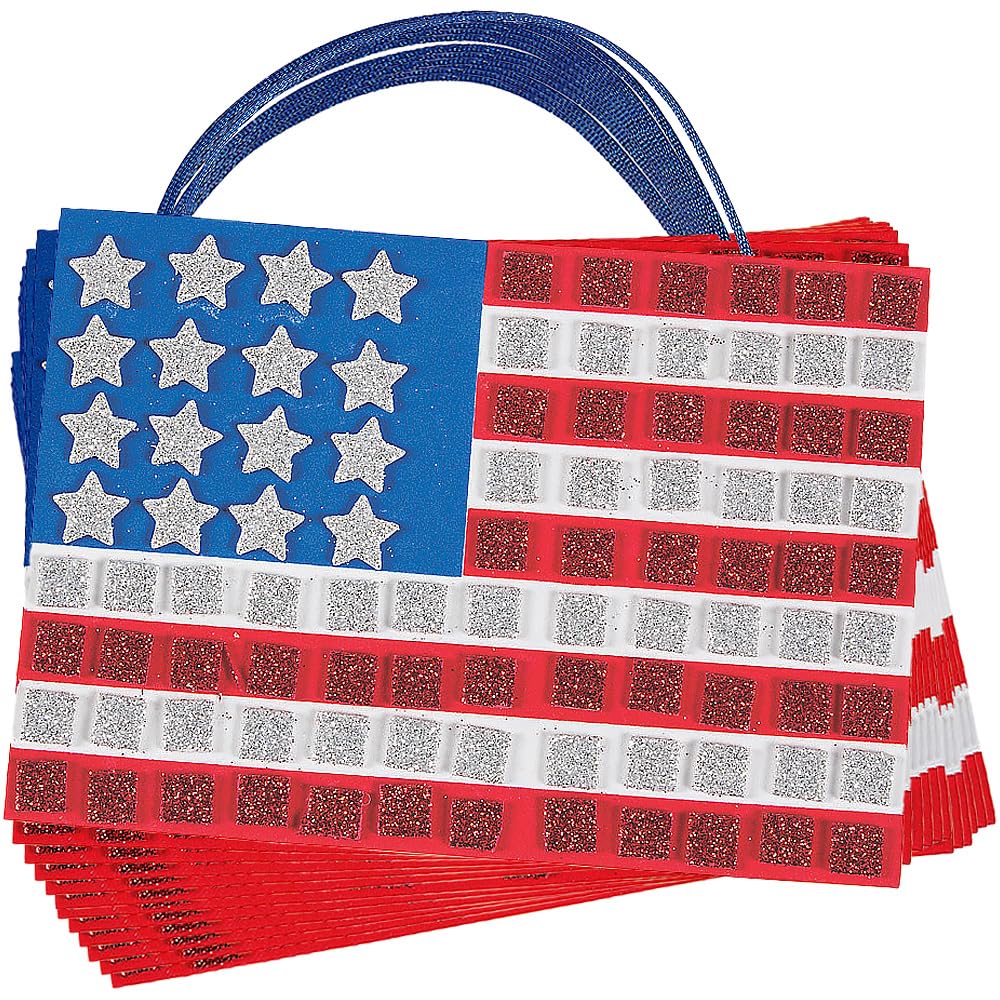 Fun Express Mosaic Foam Flag Ornament Craft Kit Makes 12 - Bulk Crafts for Kids & Classroom Craft Supplies | Easy Patriotic Holiday Crafts