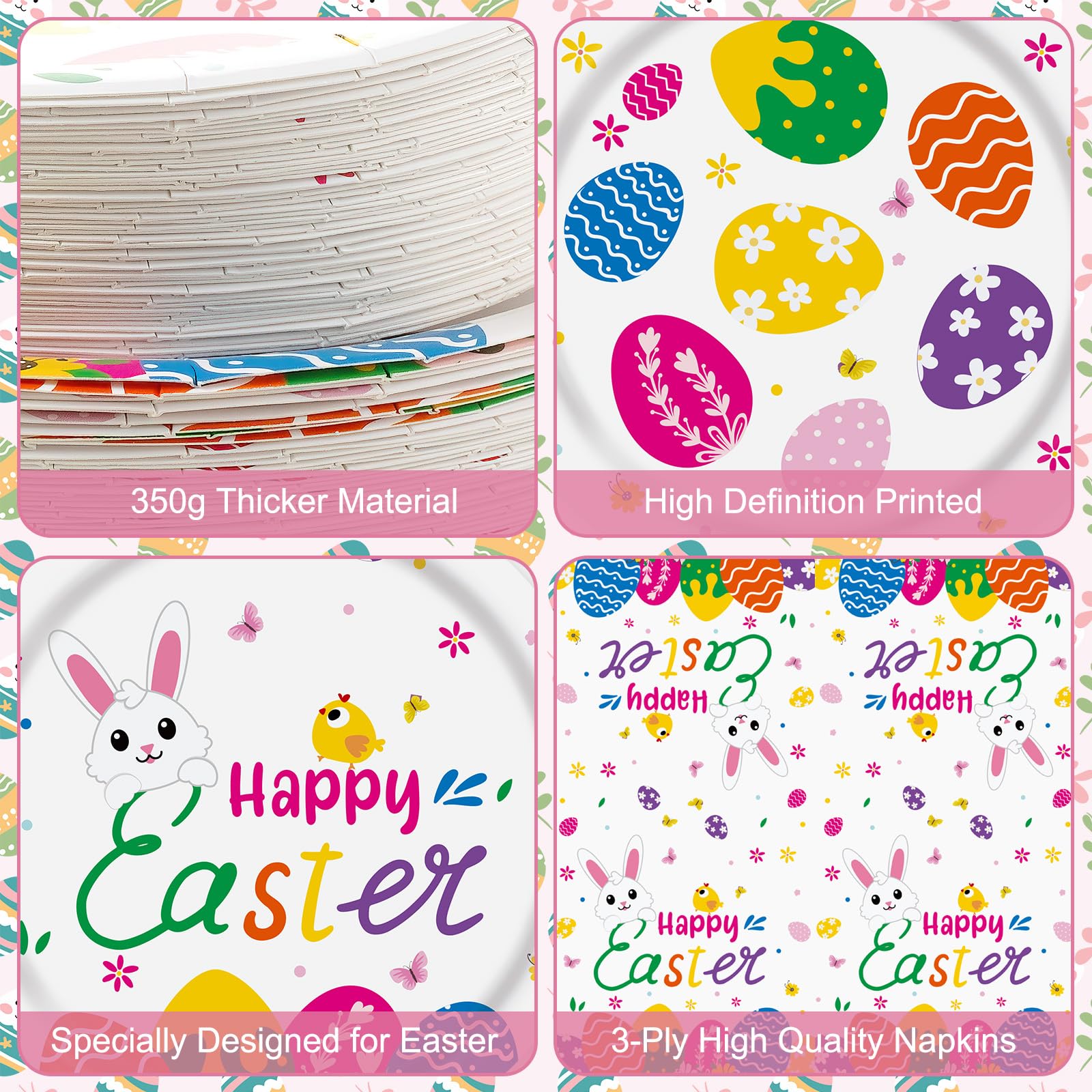 150 Pcs Happy Easter Plates and Napkins - Easte Egg Paper Dinnerware Set, Cute Eastes Rabbit Dinner Dessert Plates Luncheon Napkins Tableware