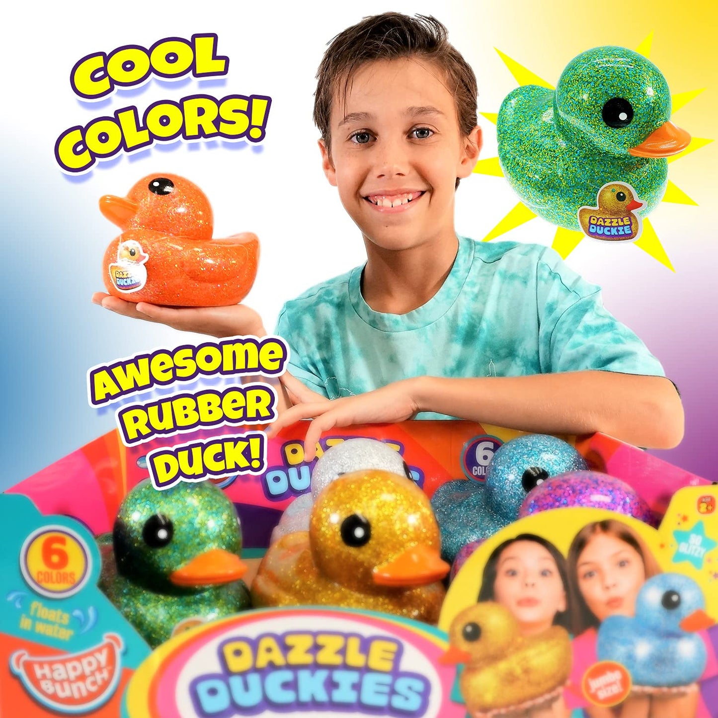 JA-RU Giant Glitter Rubber Ducks (2 Ducks Assorted) 7" Large Rubber Duck. Kid Bath Toys. Stress Relief Fidget. Beach & Pool Toy. Baby Shower