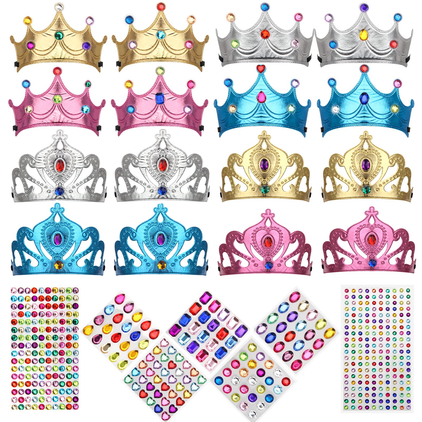 Bettoor 23 Packs Foam Princess Crowns and Tiaras for Birthday Party Favors Hats, DIY Prince Crown Kit Paper Tiara with 7pcs Crystal Diamond Sticker
