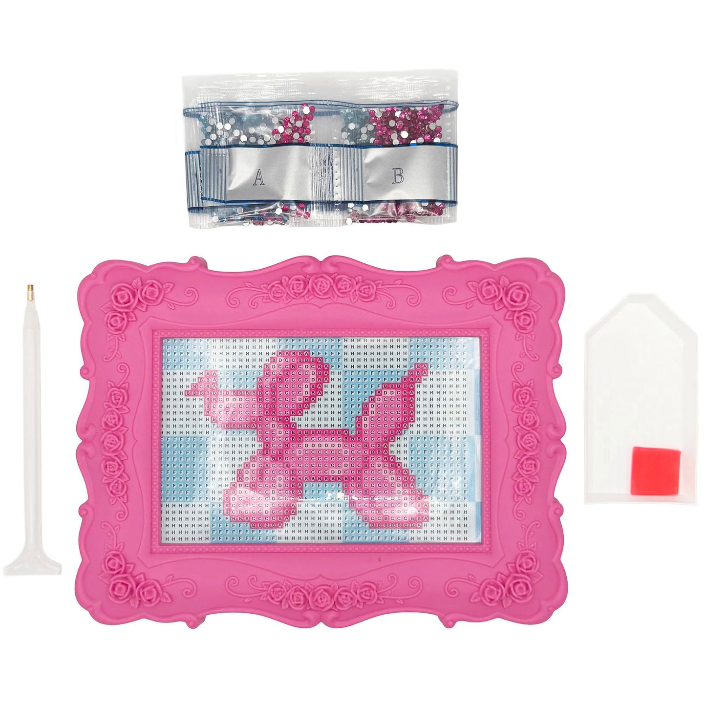 Vivid by Brea Reese: Funky Frame Gem Kit - Balloon Dog - Peel & Stick, Carnival Animal-Blue Checker Scene, 8x6 Pink Frame, Sorting Tray, Adult Craft