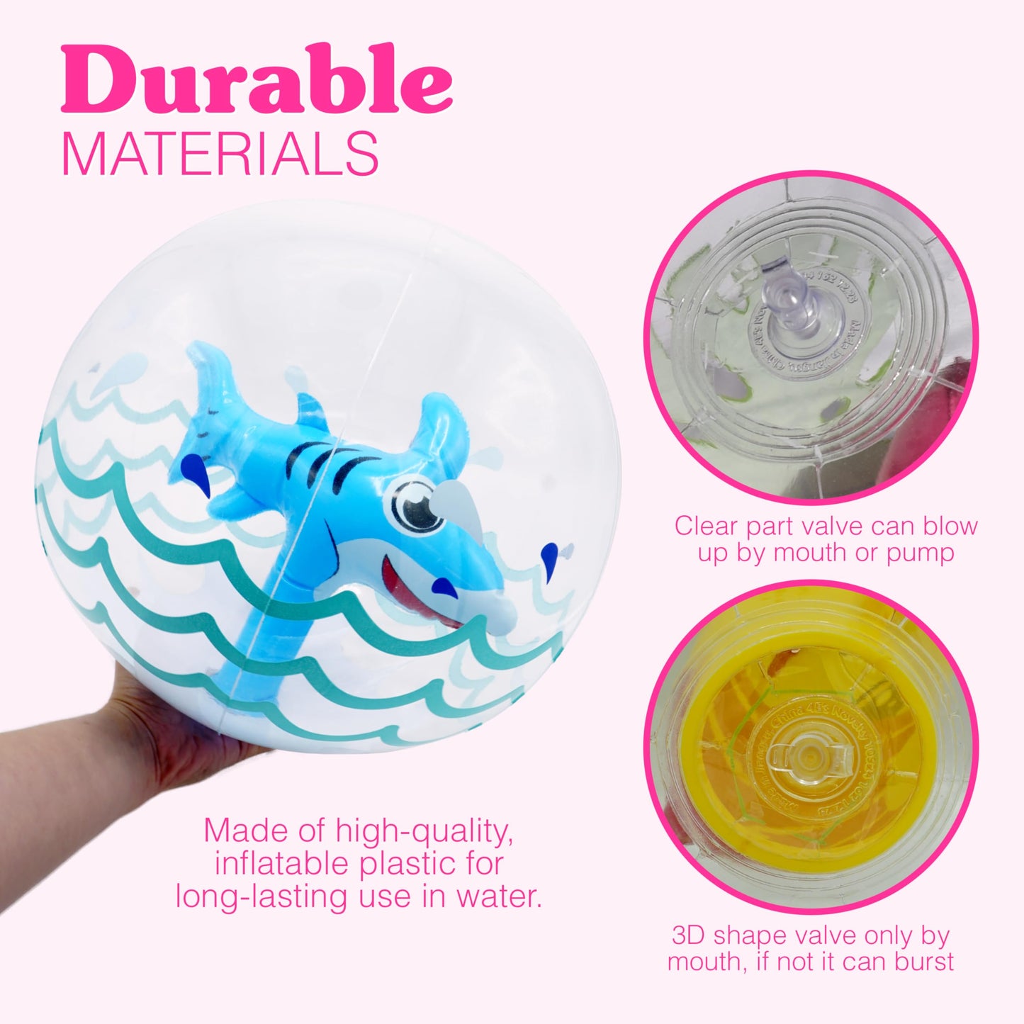 4E's Novelty 3D Beach Balls - 4 Pack 13" Inflatable Pool Toys, Flamingo, Mermaid, Shark, Sea Horse Unique Pool Ball, Ocean Under the Sea Party