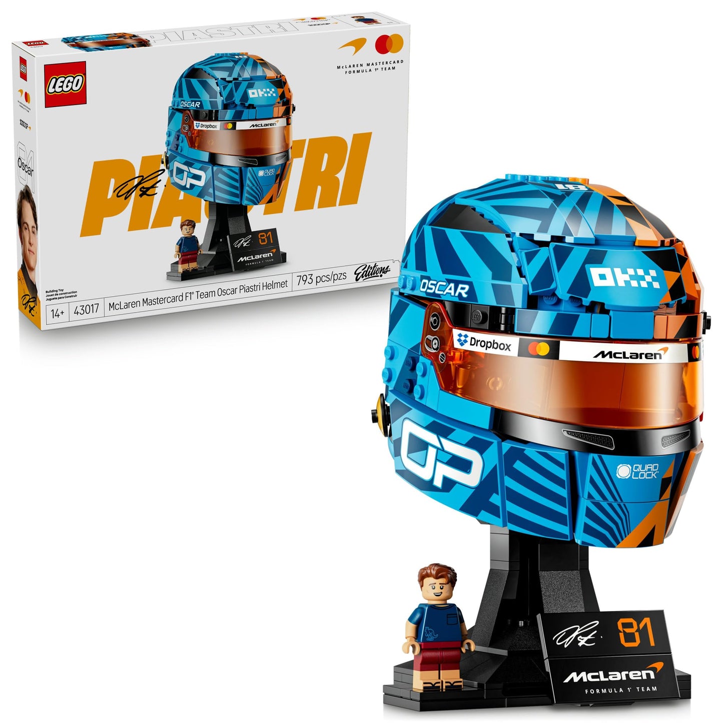 LEGO Editions McLaren MasterCard F1 Team Oscar Piastri Helmet - Building Set for Teens, Ages 14+ - F1 Bedroom, Office or Shelf Decor for Fans - Gift