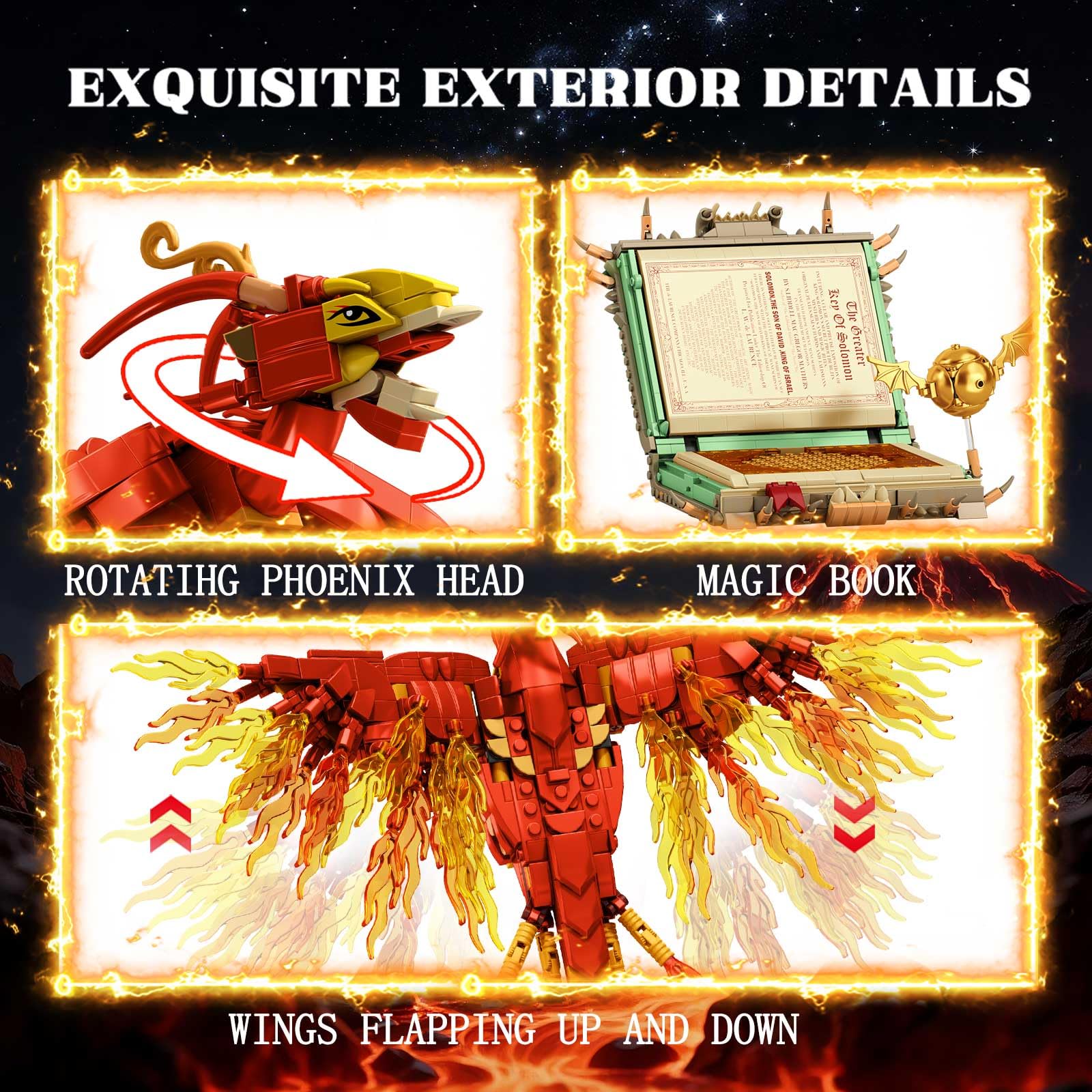 1252PCS Moc Fire Phoenix with Book Building Block Set for Adults, NO Compatible with Lego Magic Phoenix, STEM Bird Toy Collection Model Gift for Kids