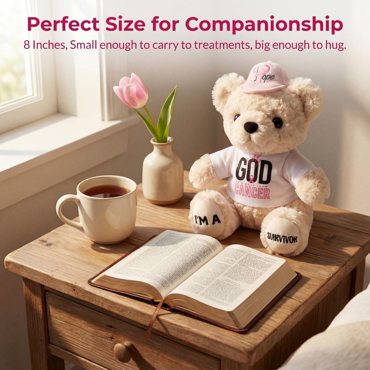 SHSEEN Breast Cancer Survivor Teddy Bear, 8 Inch Comfort Plush