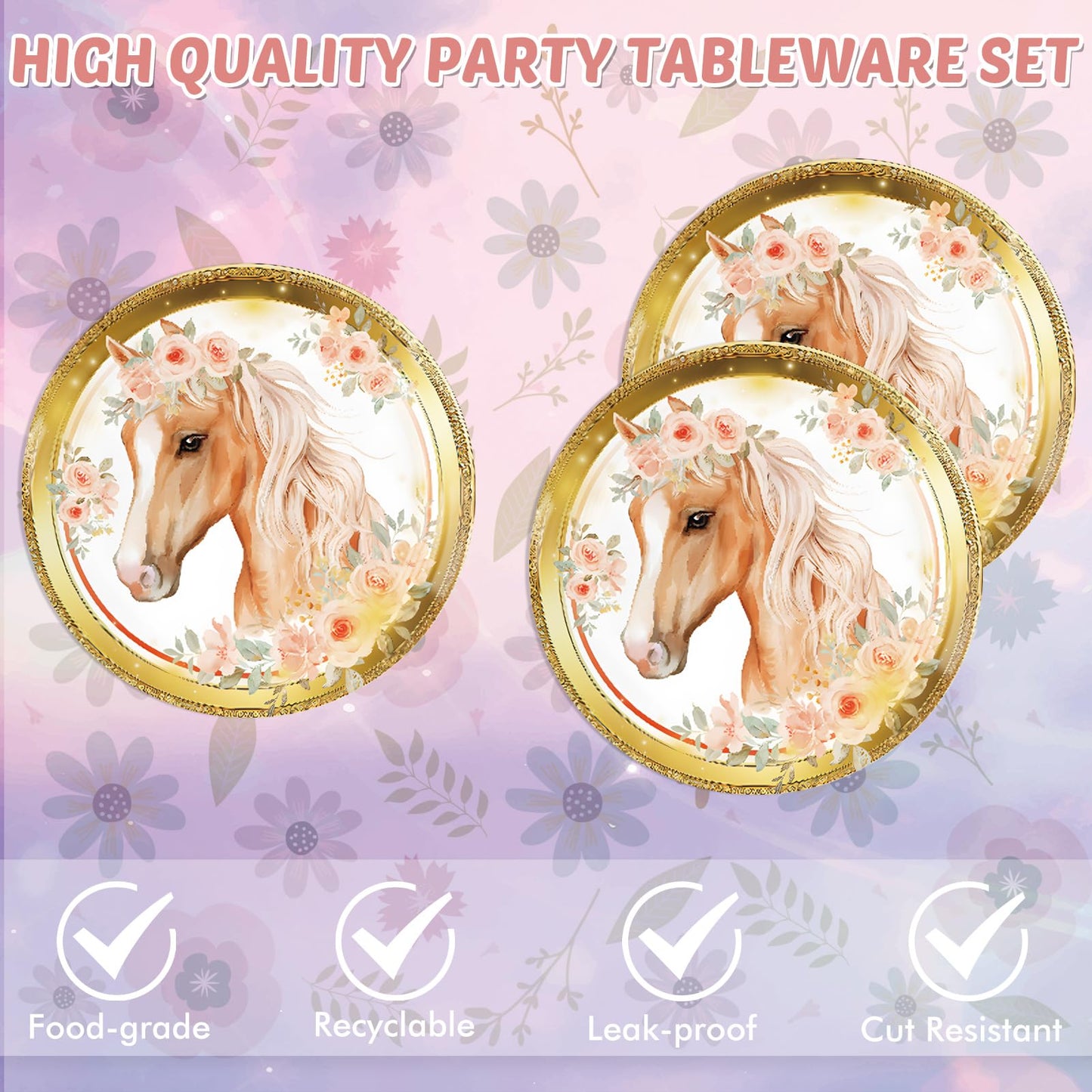 40PCS Horse Birthday Party supplies HorseParty Favors Include Party Plates and Napkins Cowgirl Wild Horse Party Birthday Tableware Decorations
