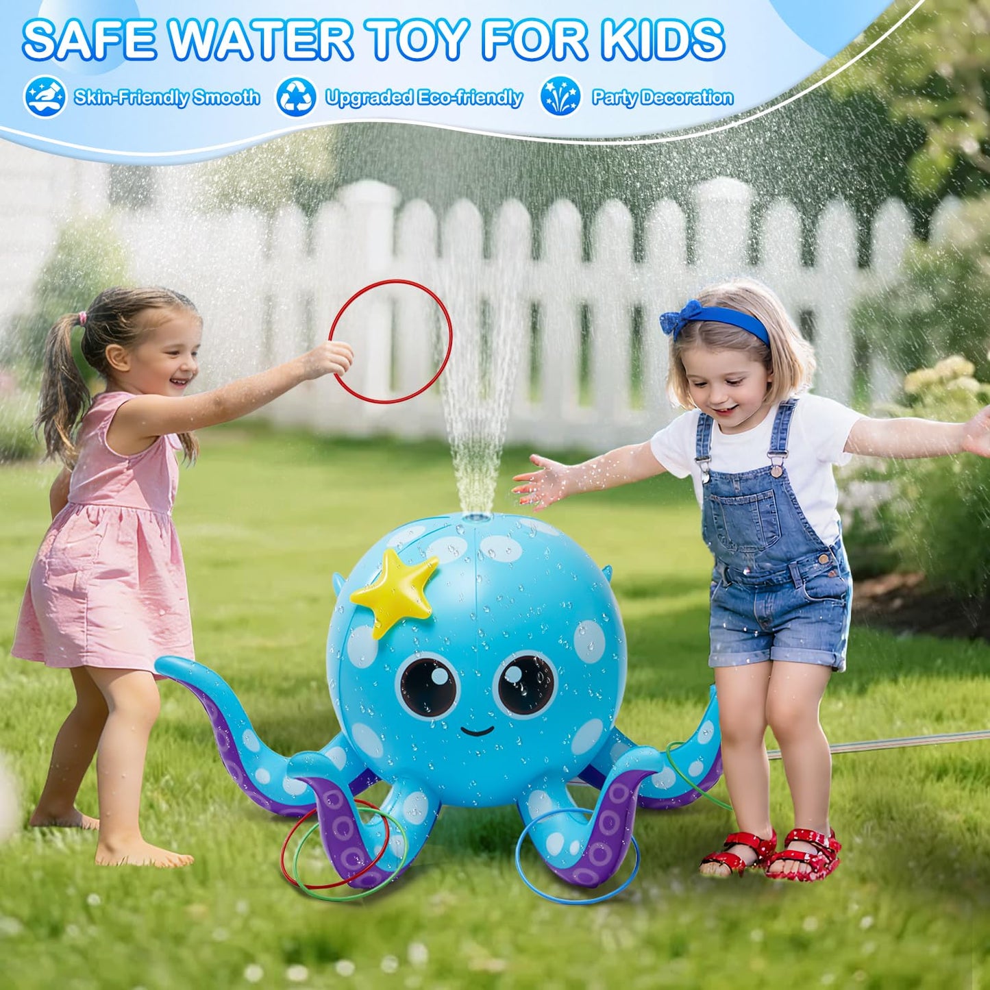 Sprinkler for Kids, Inflatable Octopus Water Toys with 6 Rings, Kids Sprinklers for Yard, Summer Outdoor Toys Backyard Water Spray Sprinkler Fun Toy