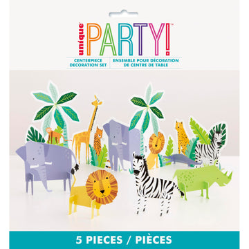 Animal Safari Table Decorating Kit - Pack of 5 - Multicolor Cardstock Centerpieces, Perfect for Kids' Birthdays & Themed Parties
