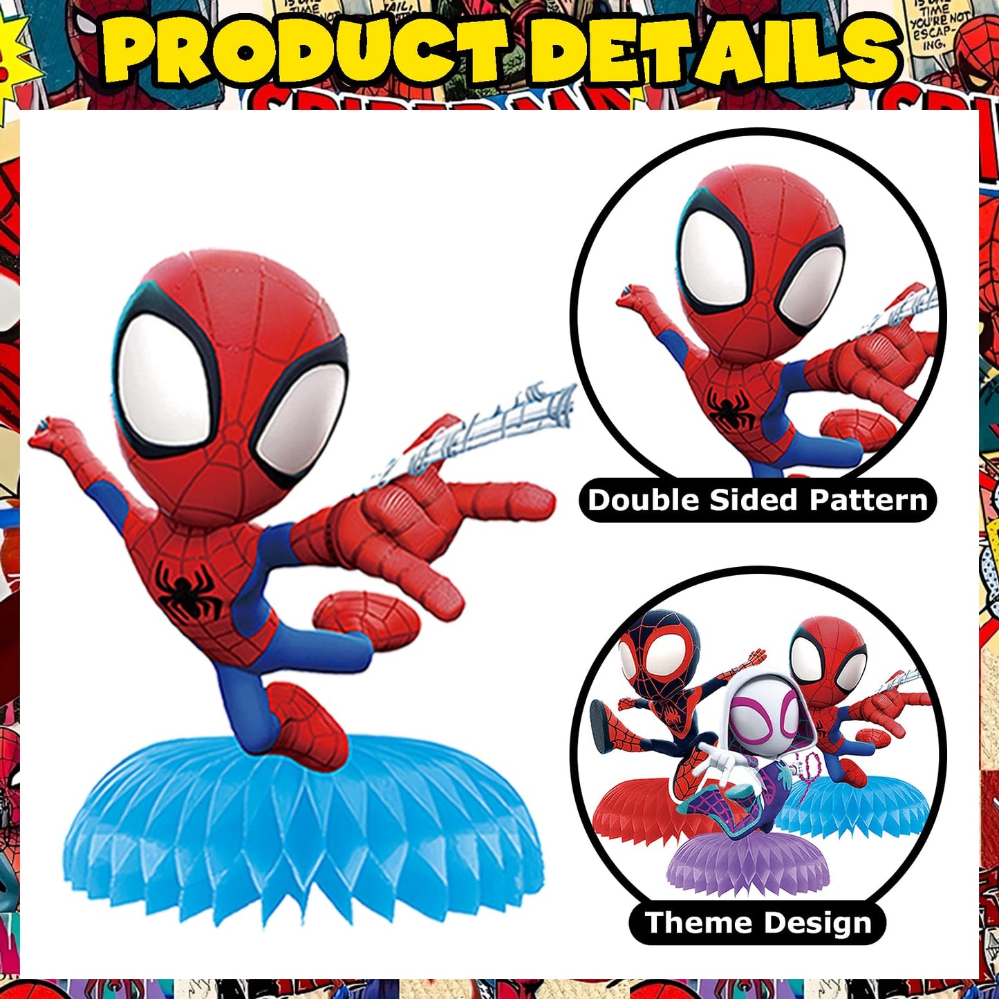 9Pcs Spidey Honeycomb Centerpieces, Cartoon Movie Theme Birthday Party Supplies, Double-Sided 3D Table Decorations & Favors for Kids