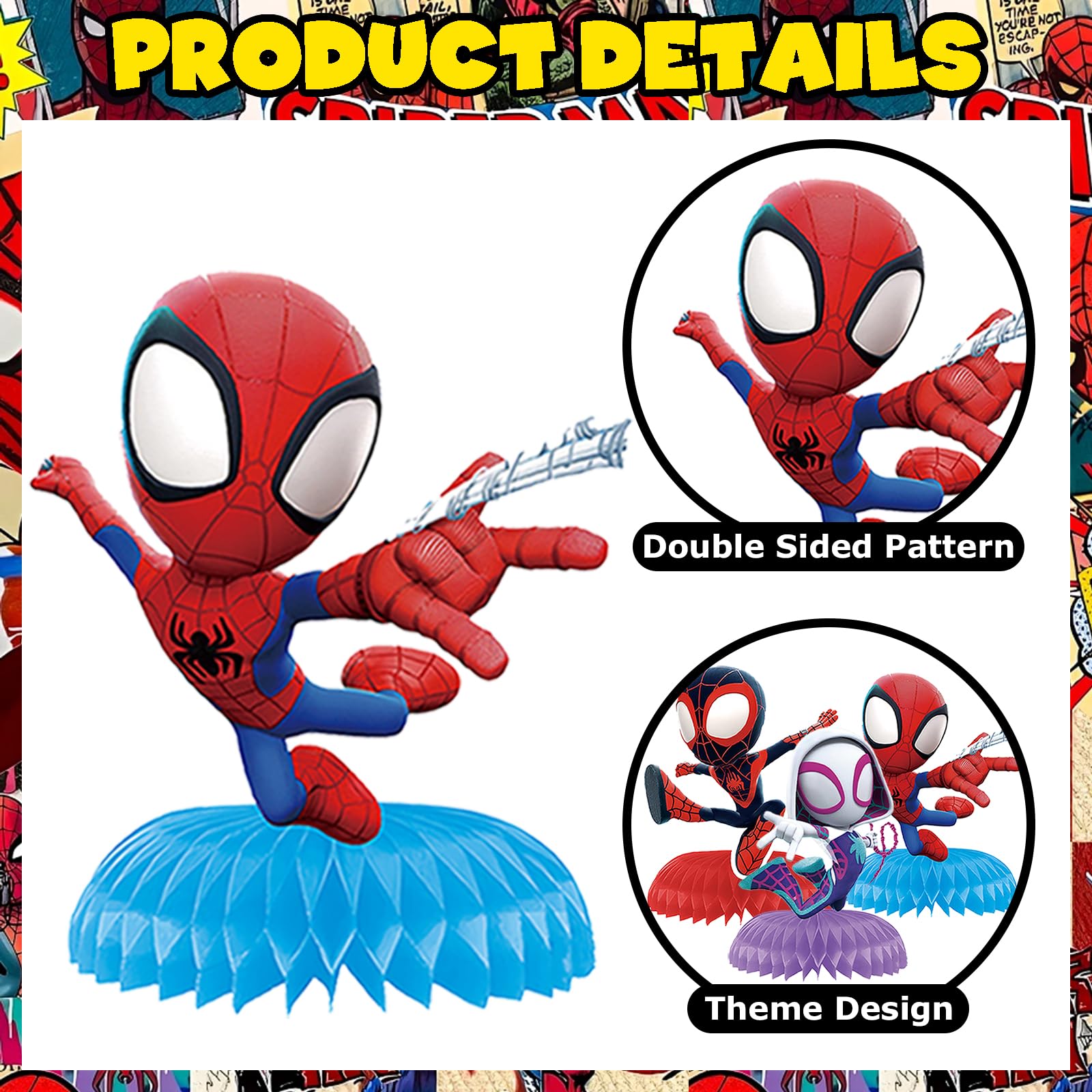 9Pcs Spidey Honeycomb Centerpieces, Cartoon Movie Theme Birthday Party Supplies, Double-Sided 3D Table Decorations & Favors for Kids