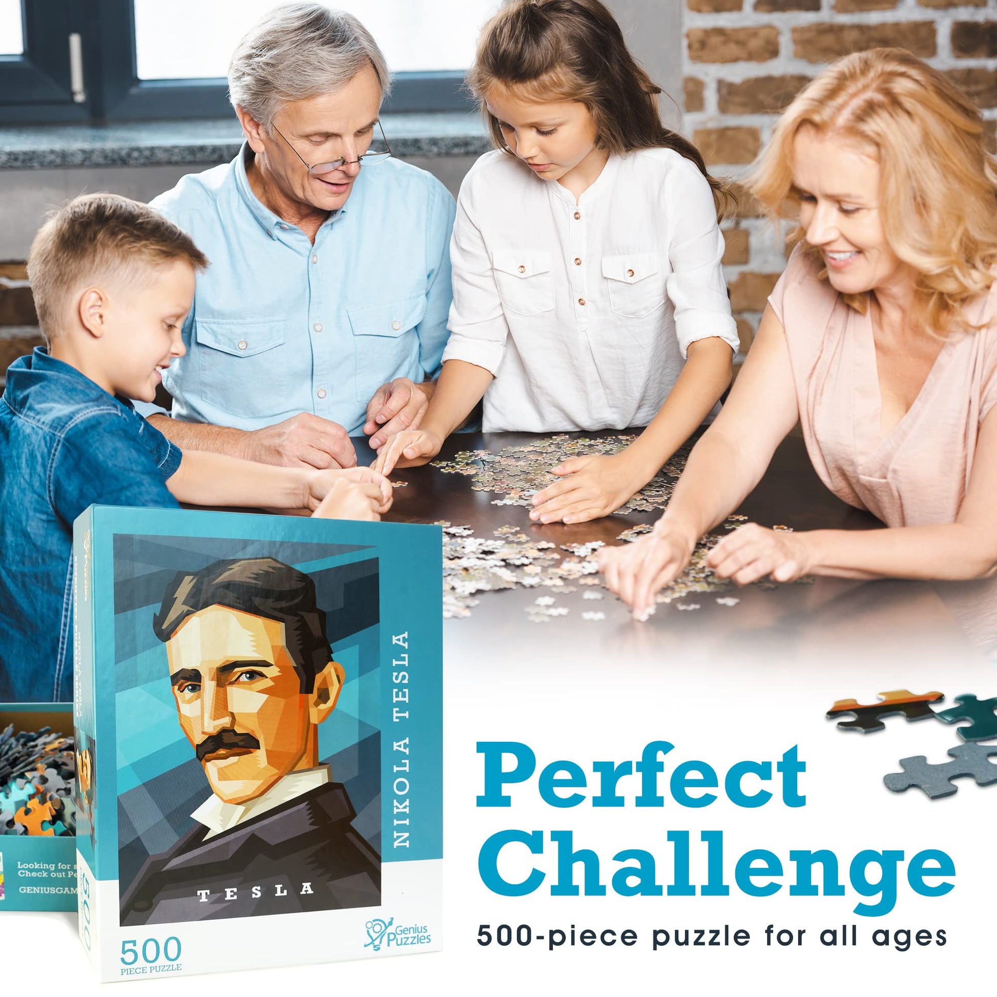 Nikola Tesla Jigsaw Puzzle - Chemistry Puzzles Great as Science Gifts - 500 Puzzle Pieces - Kid & Adult Puzzles - Unique Art Display for Home, School
