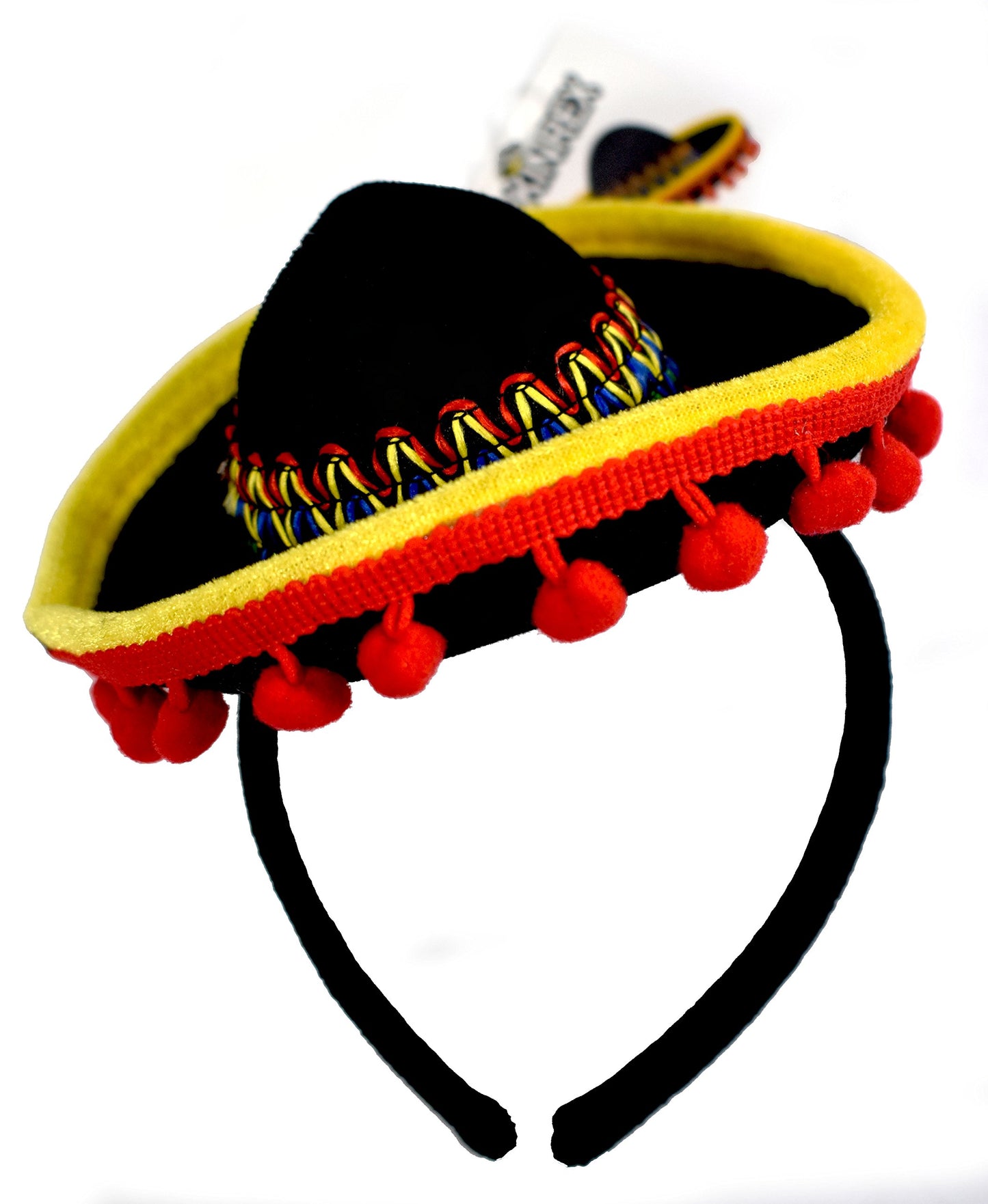 KINREX Cinco de Mayo Sombrero Headband - Mexican Fiesta Party Hat Decorations - Red Ball Fringe Mini Costume - One Size Fits All