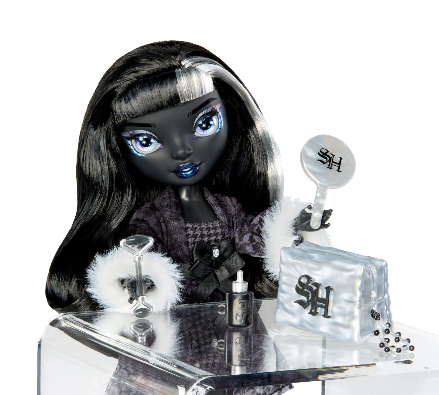 Rainbow High Shadow High Girl's Night Shanelle Onyx- Grayscale 11" Fashion Doll. Black Hair. Black Outfit. Girl's Night Accessories and Comb.