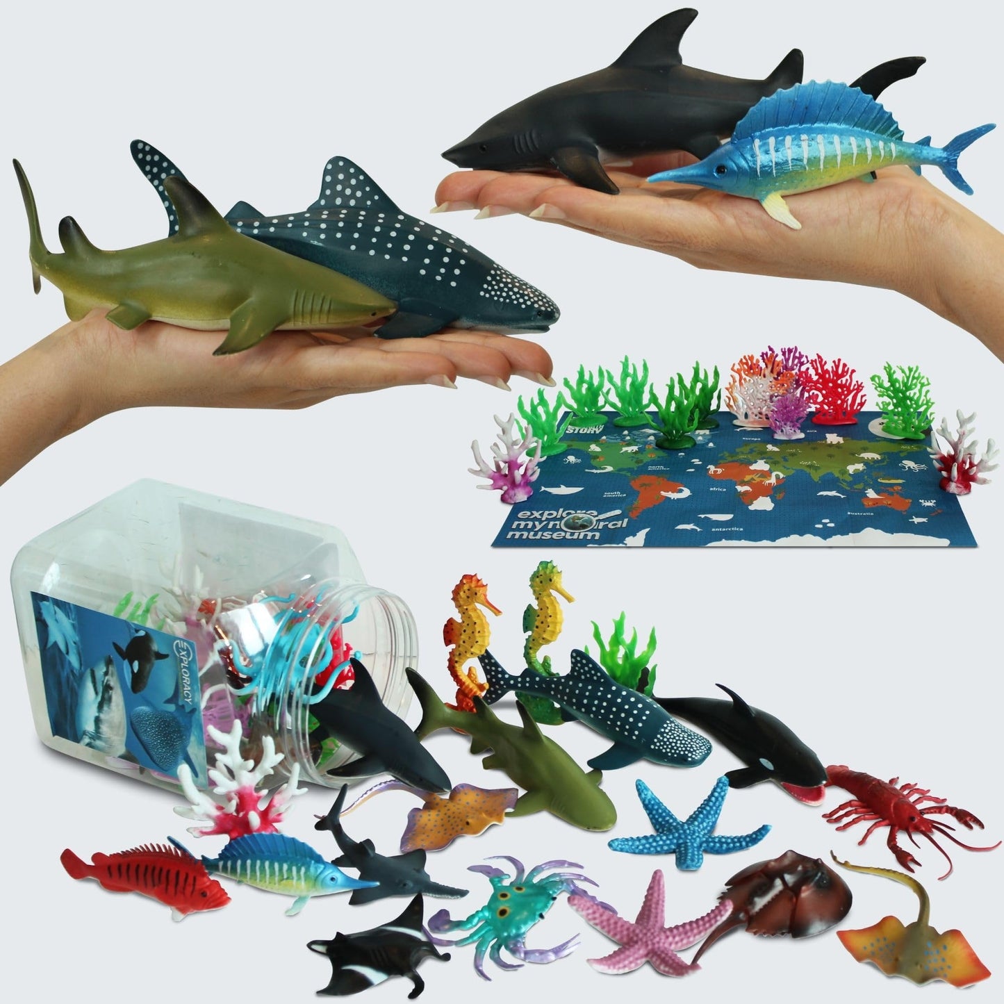 EXPLORACY 20pcs Sea Animals Toys for Kids Realistic Ocean Animal Toy Sealife Figurine Whale Shark Toys Bath Sensory Bin Play Birthday & Party Favors