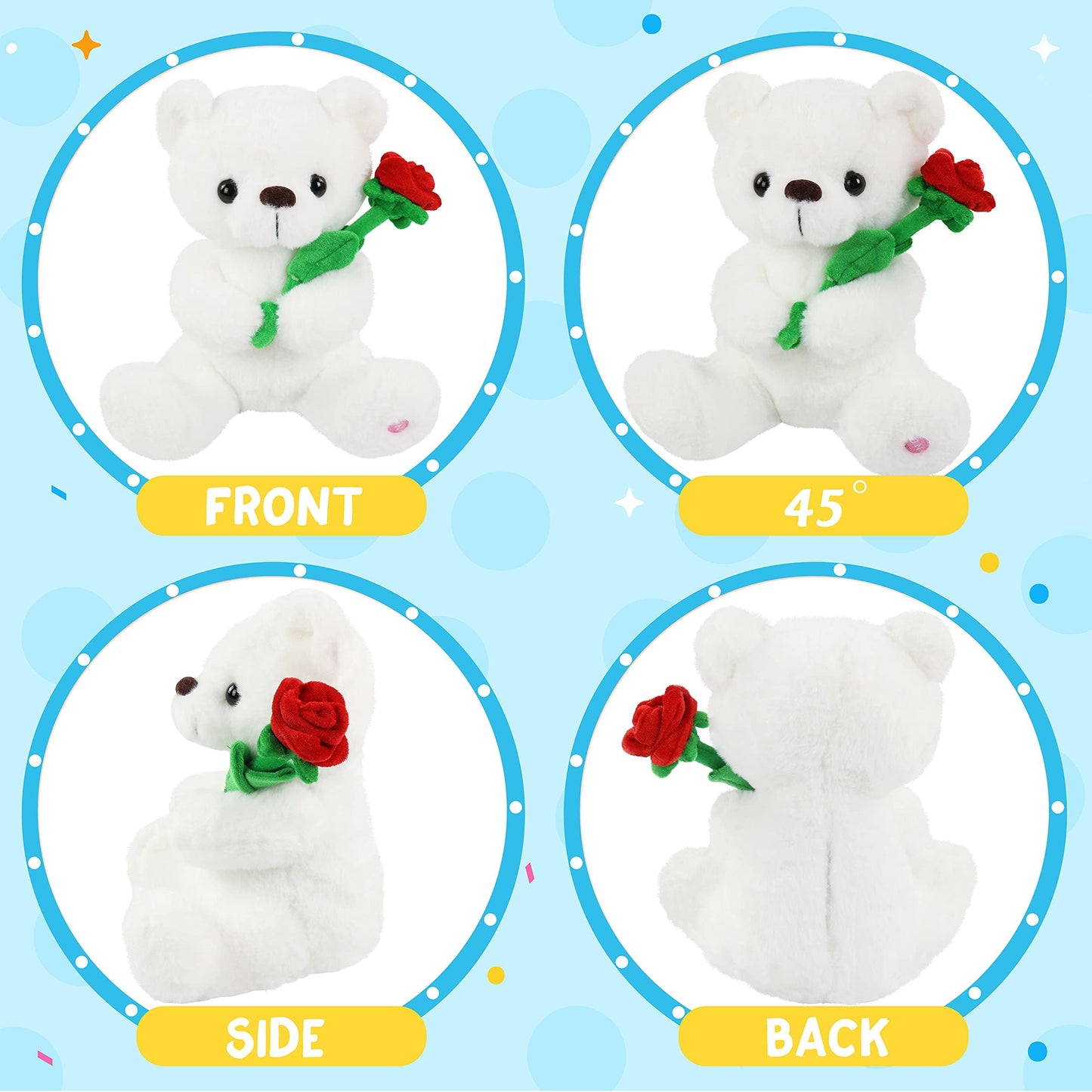 Houwsbaby Glow Teddy Bear with Rose White Bear Stuffed Animal Soft Light Up Plush Toy LED Night Lights Birthday Christmas for Kids Toddler