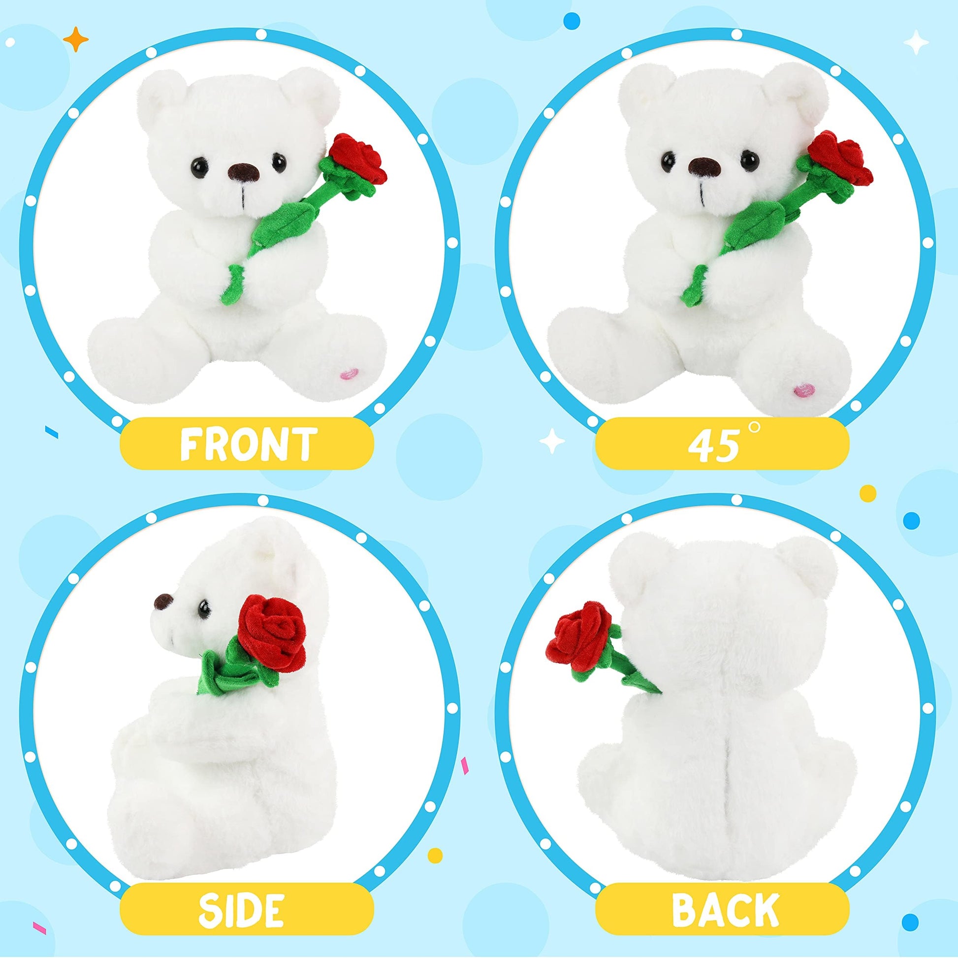 Houwsbaby Glow Teddy Bear with Rose White Bear Stuffed Animal Soft Light Up Plush Toy LED Night Lights Birthday Christmas for Kids Toddler