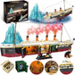 Zylvoxia Titanic Building Set, 2288 Pcs Titanic Big Ship Model Block Set with Glacier and Glowing Light Strip, Giant Ship Building Model Set