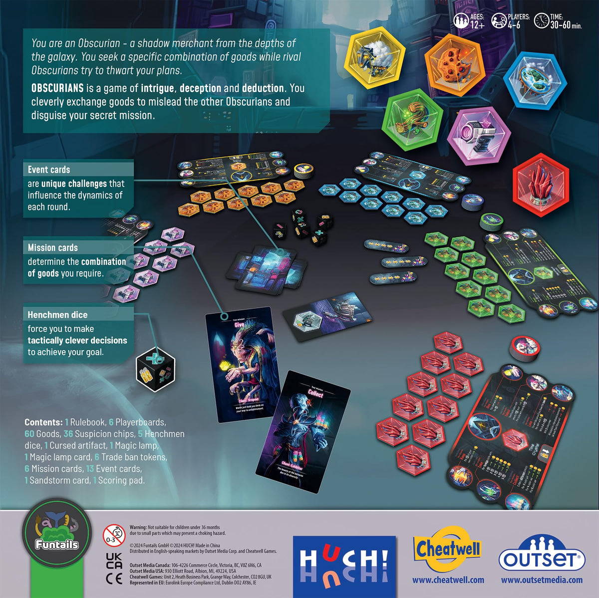 Outset Media Obscurians - The Game of Intrigue Deception and Deduction - for 2 to 6 Players Ages 12+ - A Resource Management/Deduction Game