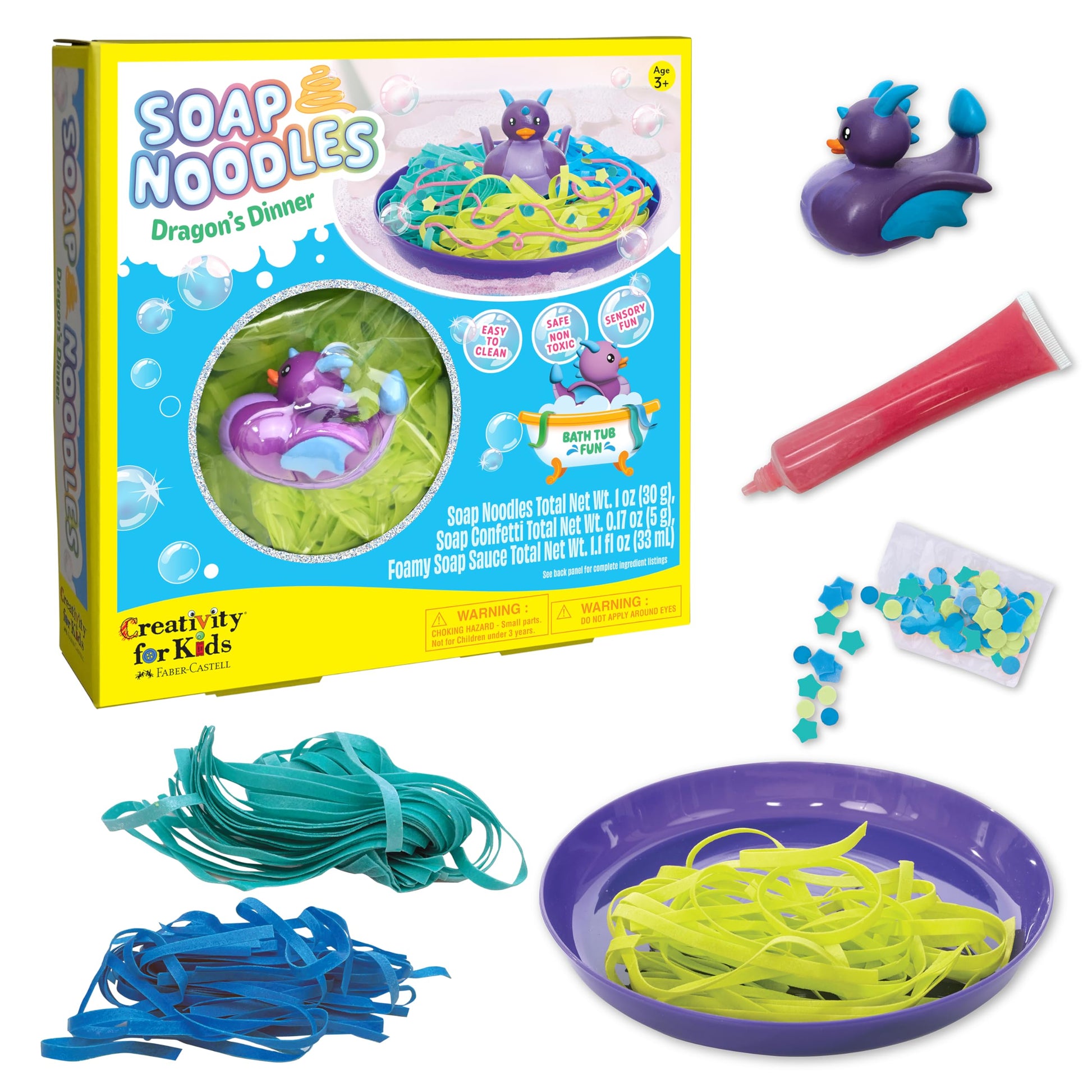 Creativity for Kids Soap Noodles Dragon’s Dinner Bath Set | Sensory Bath Toys for Kids | Mix, Layer & Play with Colorful Soap Noodles, Foamy Soap