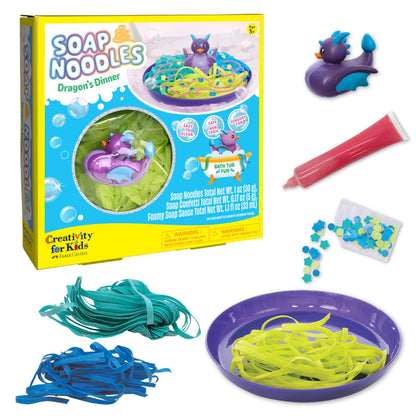 Creativity for Kids Soap Noodles Dragon’s Dinner Bath Set | Sensory Bath Toys for Kids | Mix, Layer & Play with Colorful Soap Noodles, Foamy Soap