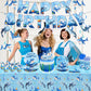 Diosnase Shark Birthday Party Decorations, Shark Party Supplies for 20 Guests with Banner, Hanging Swirls, Tablecloths, Plates, Napkins, Cups, Forks