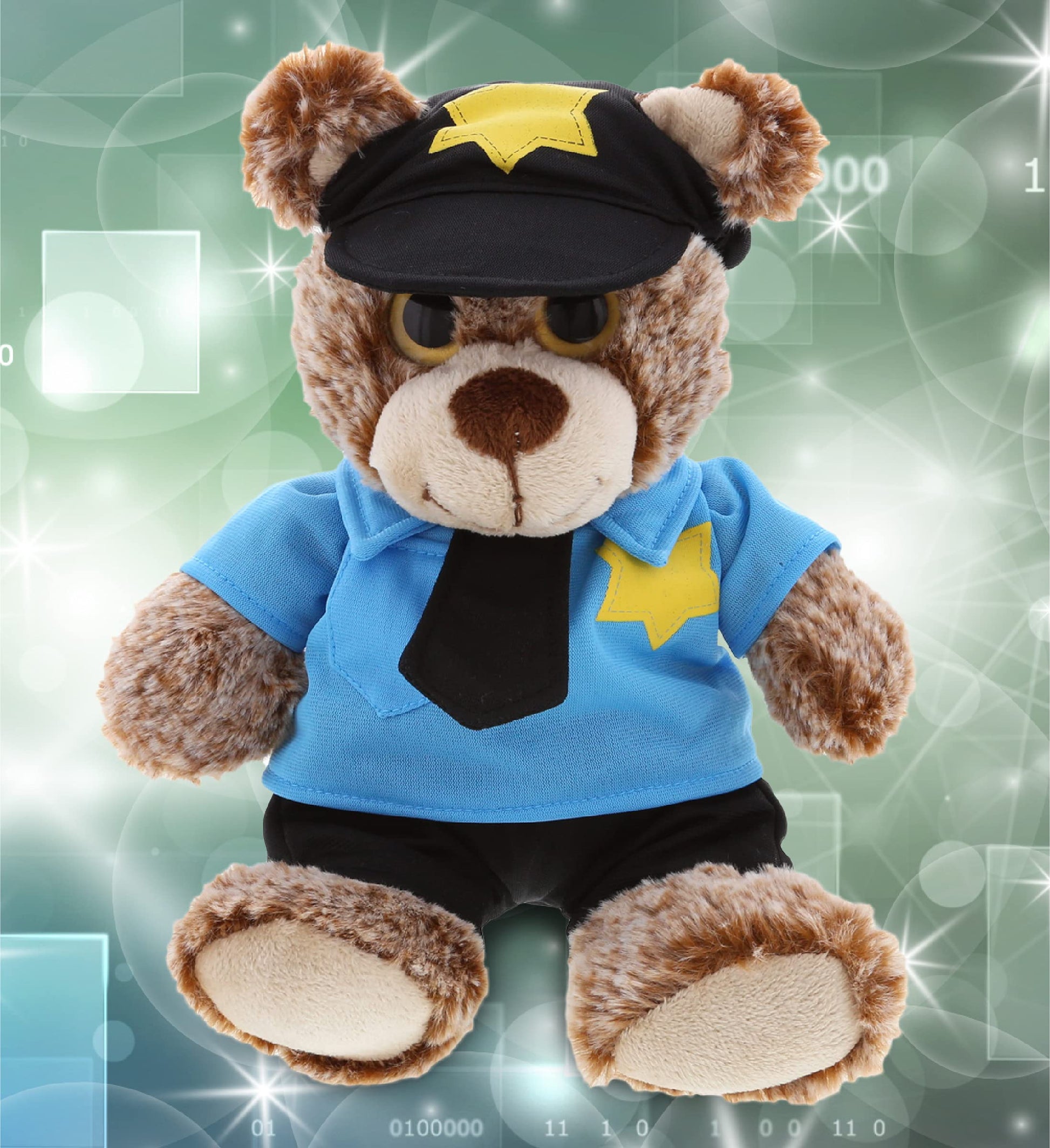 DolliBu Sitting Brown Teddy Bear Stuffed Animal - Soft Sitting Stuffed Bear Plush Toy Police Dress Up with Police Uniform and Cap Outfit, Toy