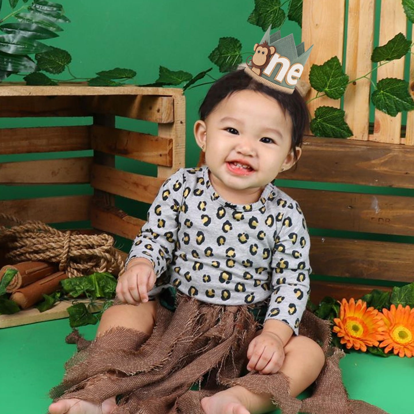 Agvgaza Monkey 1st Birthday Crown/Hat - Wild One Olive Green Safari Hat, Jungle Party Decor, Photo Prop for Boys