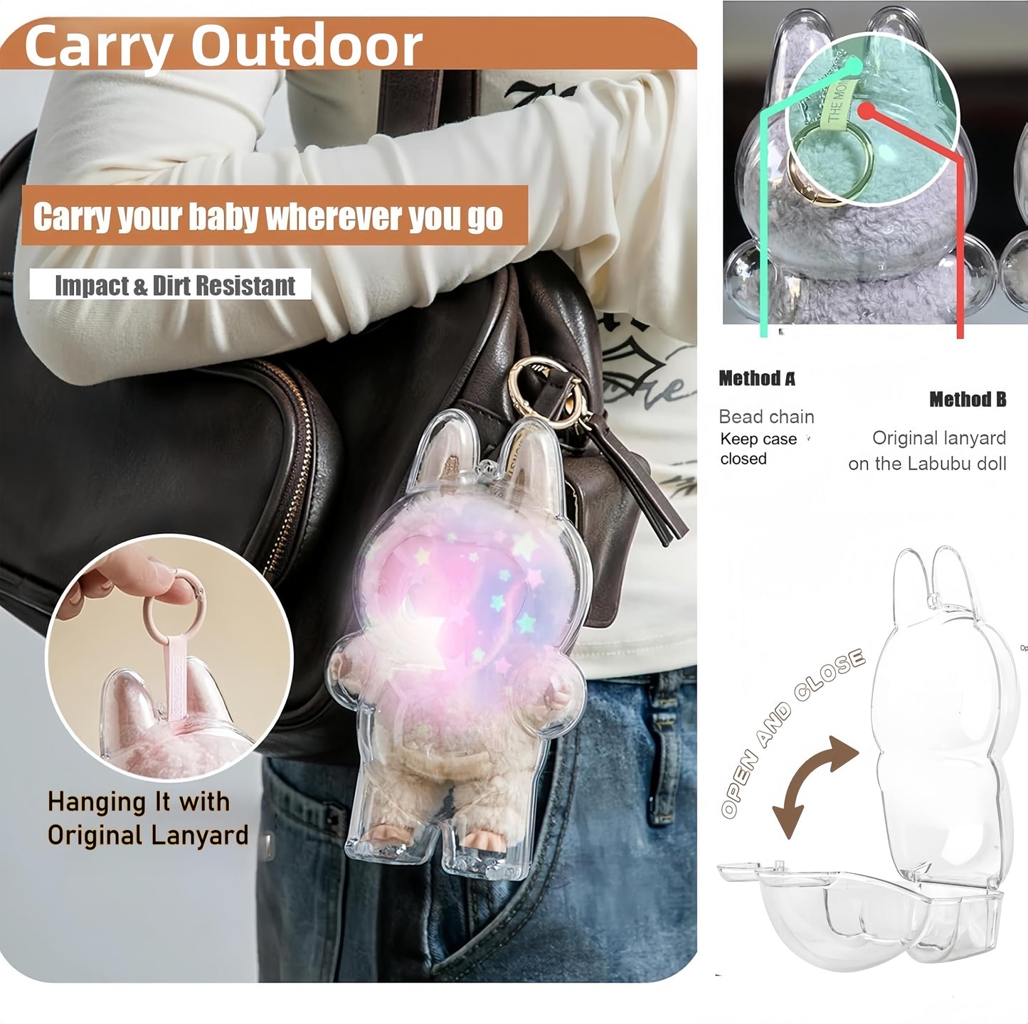 HD Clear Figure Display Protective Case Compatible with LABUB The Monsters Big into Energy and Let's Checkmate, Fall in Wild,Acrylic Case with