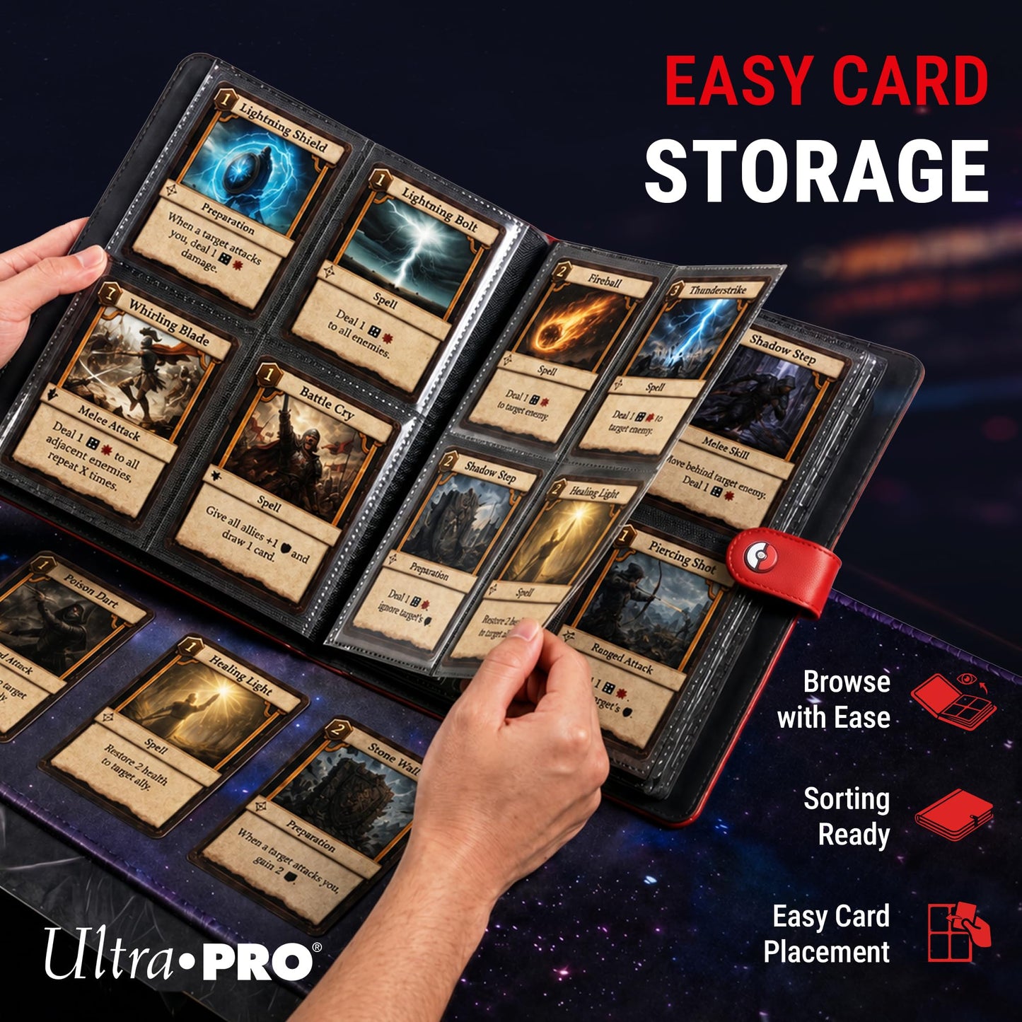Ultra Pro Premium 4 Pocket Pokemon Binder - Pokemon Card Binder with 20 Side-Loading Pages & Holds up to 160 Cards - Acid-Free & Non-PVC - Snap