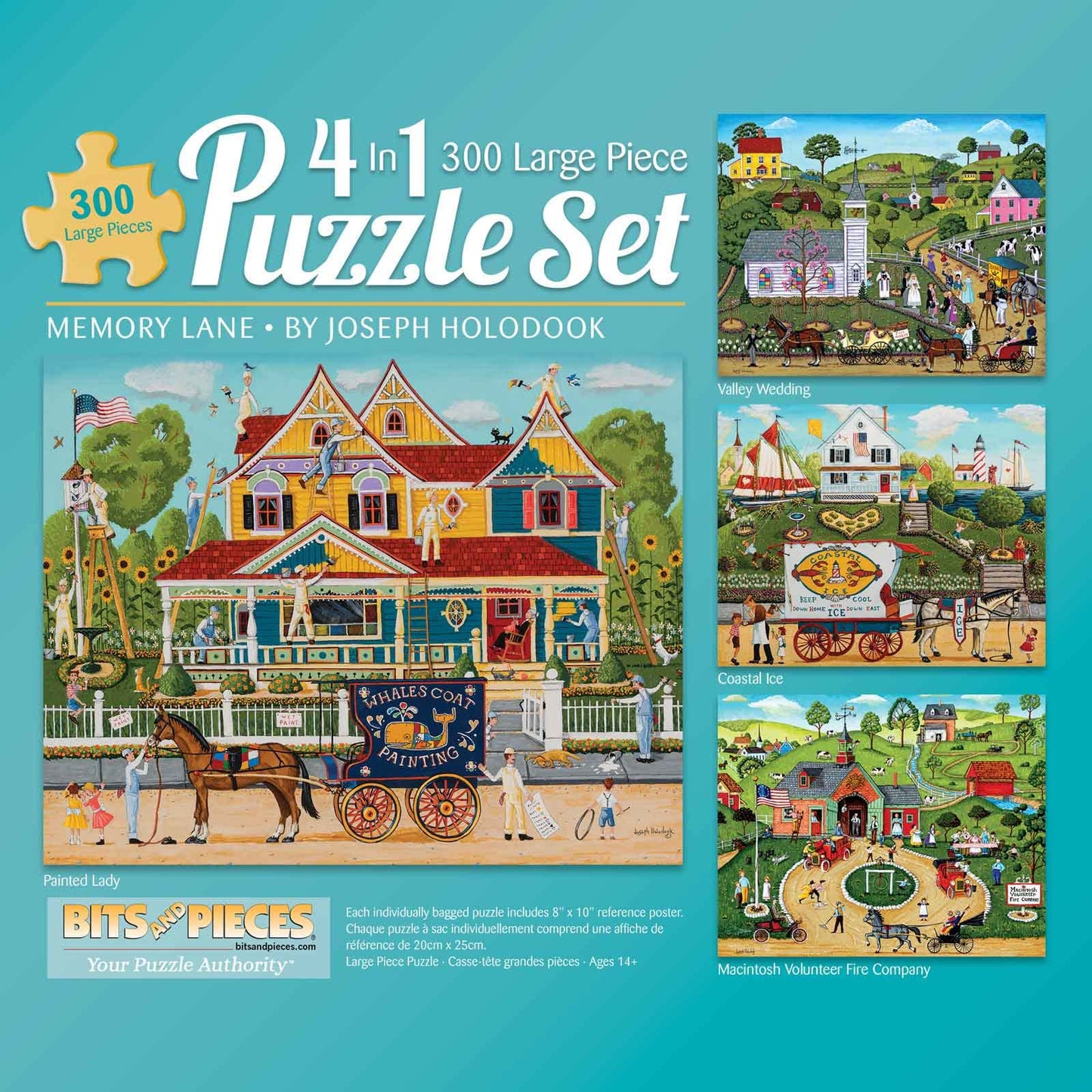 Bits and Pieces - 4-in-1 Multi-Pack 300 Piece Jigsaw Puzzles for Adults - Memory Lane 300 pc Puzzle Set Bundle by Joseph Holodook - Puzzles Measure