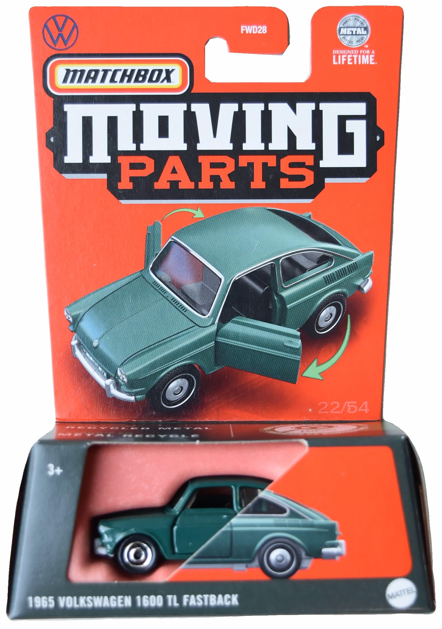 Matchbox 1965 Volkswagen 1600 TL Fastback, Moving Parts [Green]