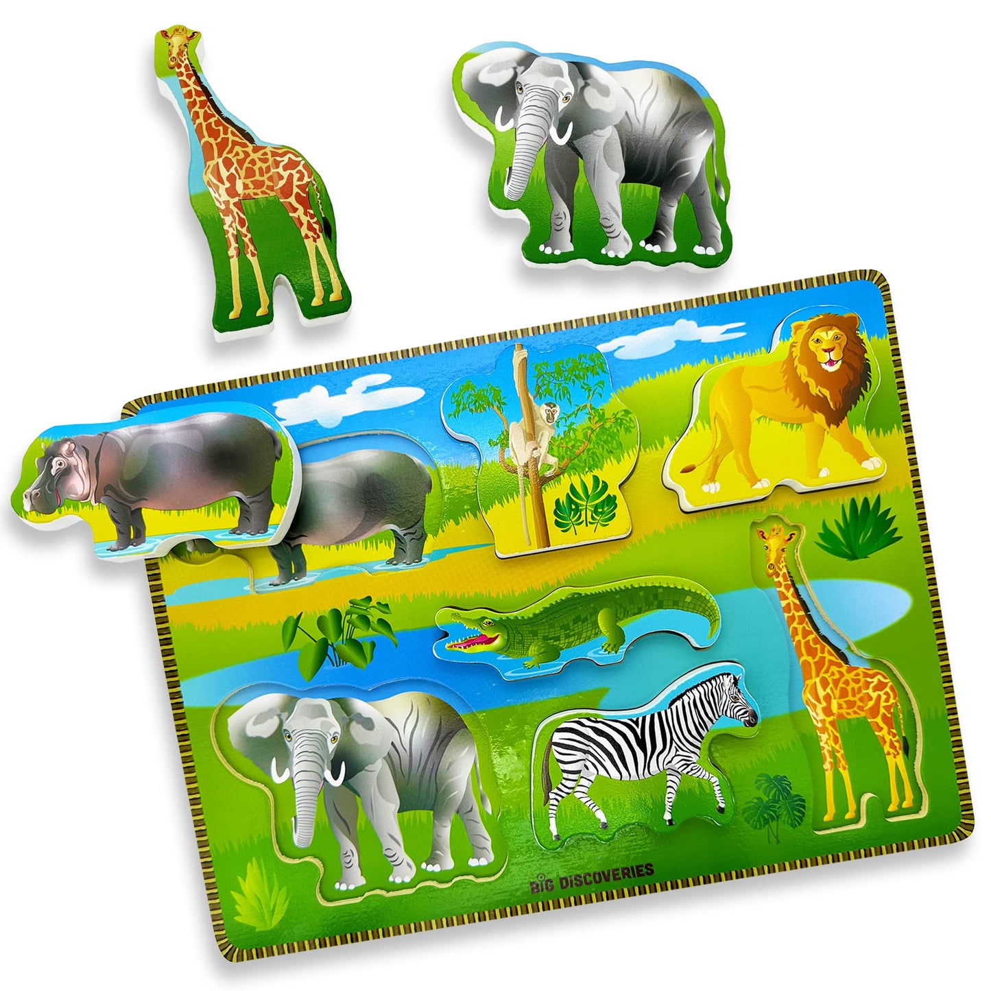 Big Discoveries Wooden Puzzle - Animal Wood Puzzles for Toddlers 2+ Years Old | Montessori Learning Puzzles for Kids - Great for Preschool Aged Boys