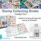 Stamp Collection Album Binder with 10 Archival Safe Pages - Compact 3-Ring Postage Stamp Storage Case with Snap Lock, Holds 150-300 Stamps - Includes