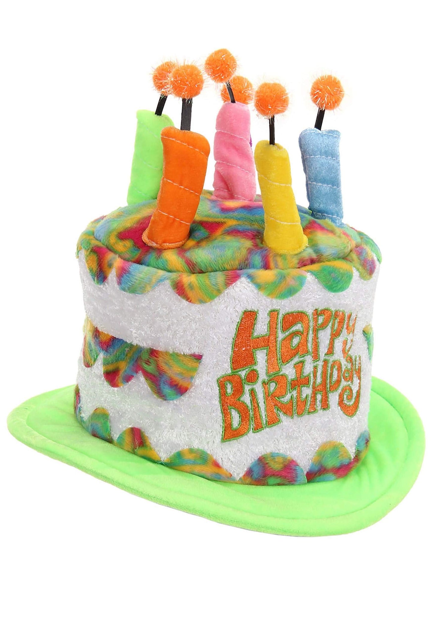 Adult Rainbow Birthday Cake Plush Hat - Plush Foam Hat with Adjustable Band and Hidden Pocket ST