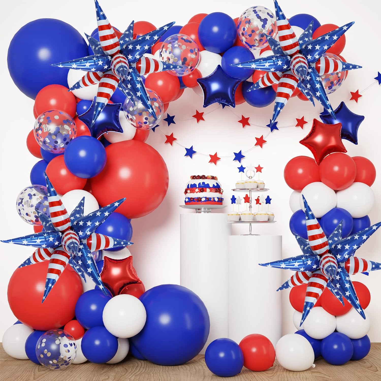 32inch Red White Blue Star Balloons 5 * 12 Pcs Foil Explosion Star Patriotic Balloons for Independence President MLK Day Patriotic Veterans Party