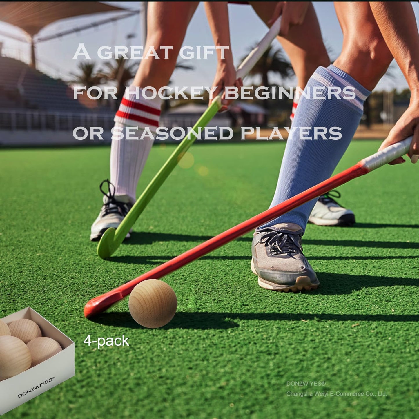 DONZWIYES Wooden Bockey Balls for Stickhandling and Training (2" 4-Pack)